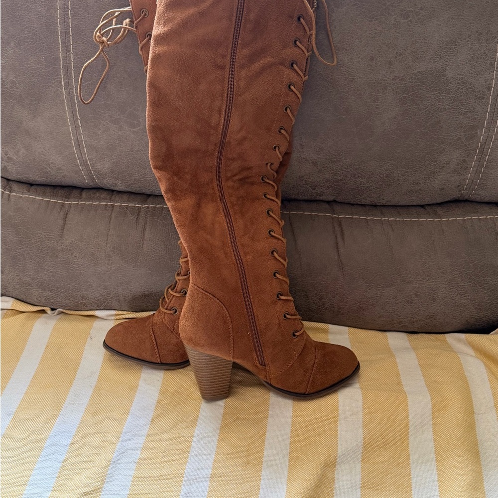 Brown Suede Knee-High Riding Boots - Picture 3 of 3